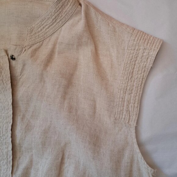 PART TWO DENMARK 100% LINEN SHIRT CROP TOP vest Sz S or 34 EU SNAP BUTTONS BEIGE - Picture 7 of 10